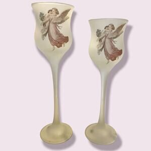 Vintage Angel Satin Glass Votive Candle Holders EUC